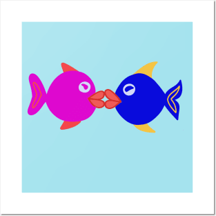 Illustrated kissing fish Posters and Art